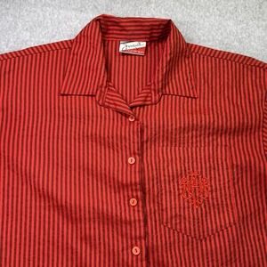 Vintage Jonquil by Judy Bond Red Black Striped Blouse Embroidered Pocket Retro‎